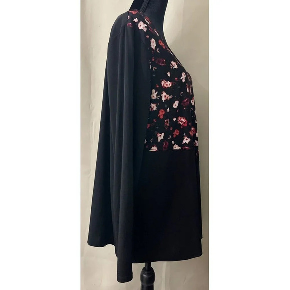 Lane Bryant Black Red Floral Long Sleeve Tunic Top Blouse Asymmetrical 22/24 - Picture 3 of 7